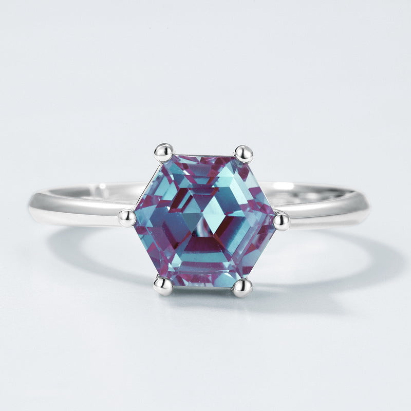 Planderful Jewelry Alexandrite Sterling Silver Hexagon Ring