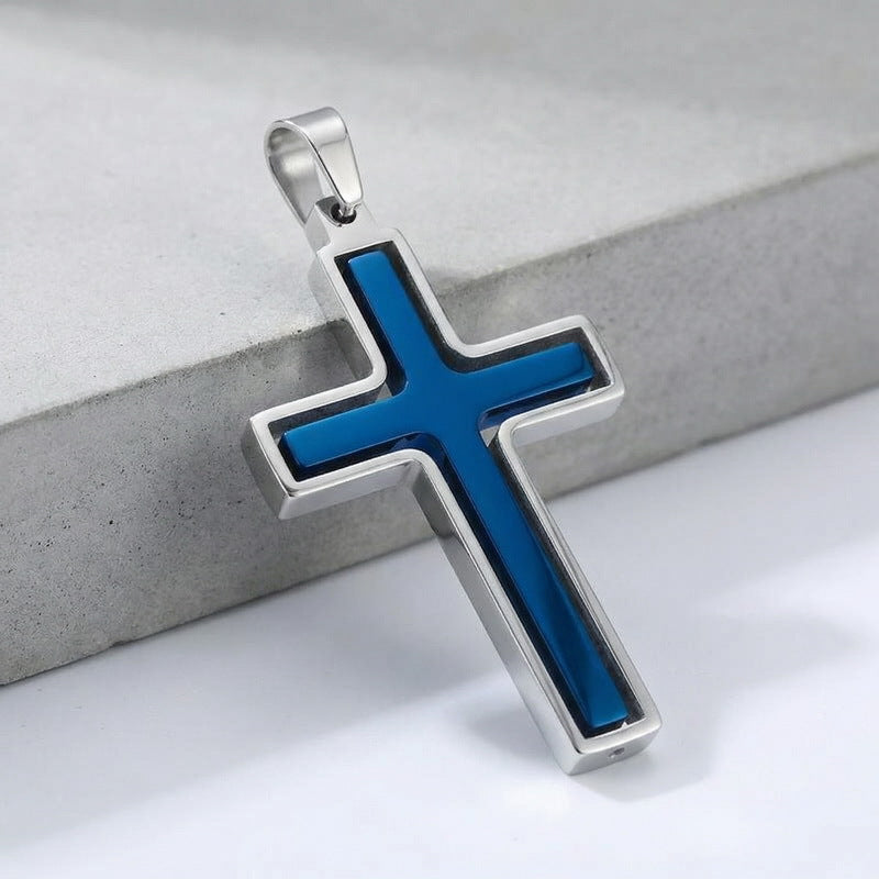 Popular Japanese And Korean Retro Rotatable Cross Two-Color Stainless Steel Men's Pendant Necklace