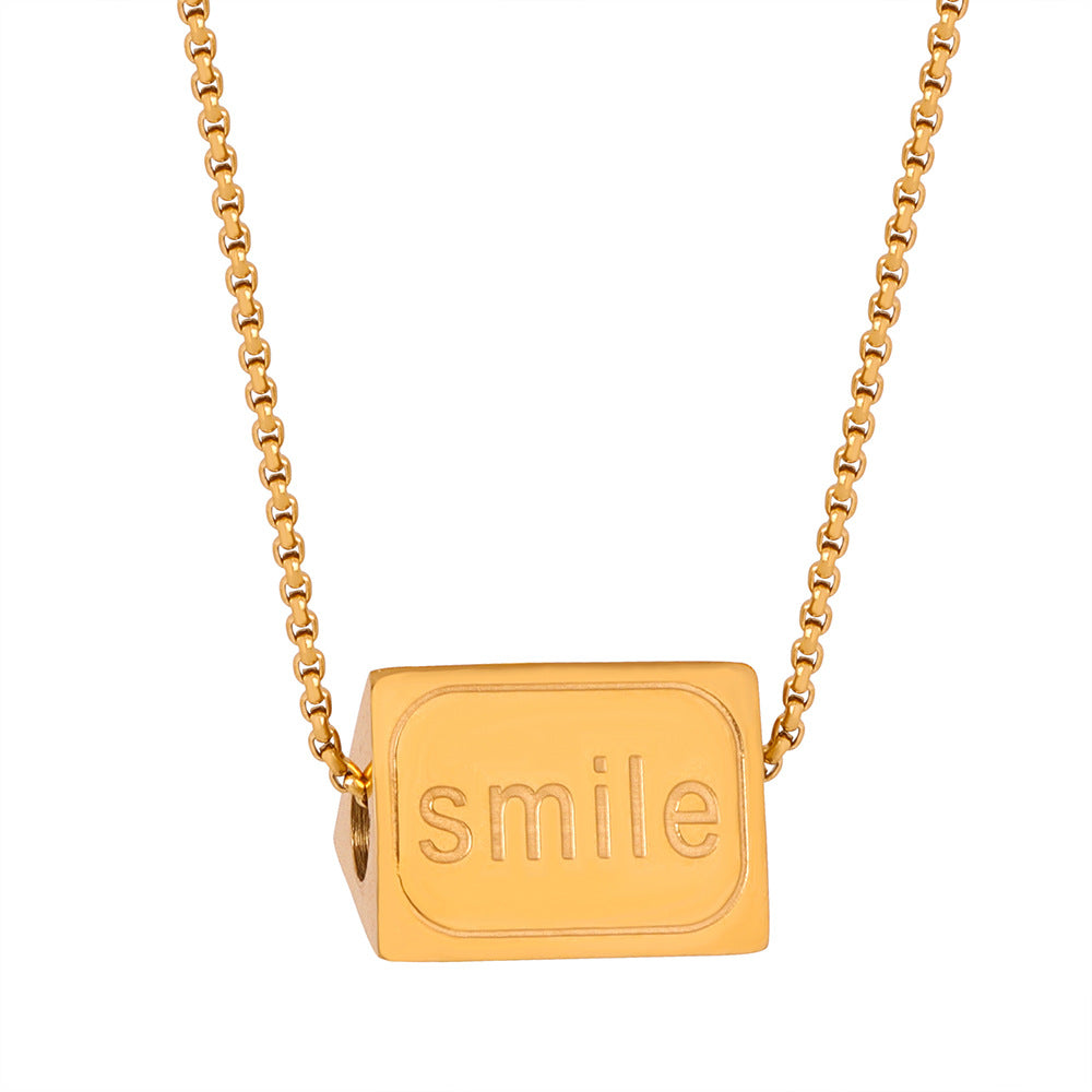 Geometric Elegance: Titanium Steel Gold-Plated Necklace with Smiley Face Ornament