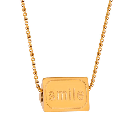 Geometric Elegance: Titanium Steel Gold-Plated Necklace with Smiley Face Ornament
