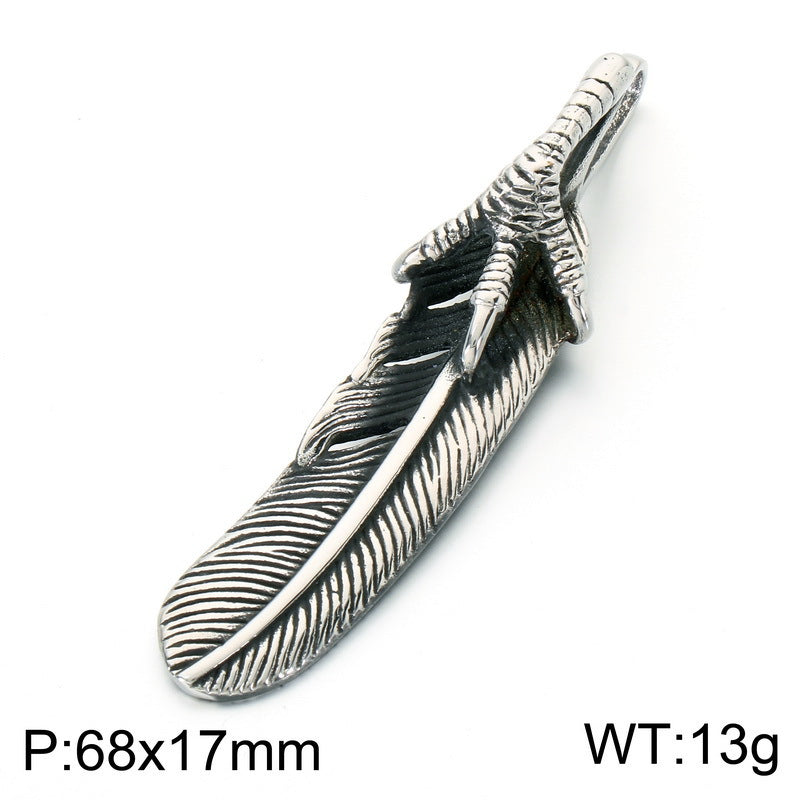 Retro Style Feather Wings Pendant Indian Style Eagle Claw Feather Angel Wings Stainless Necklace