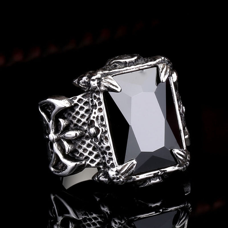 Nordic-Inspired Personalized Titanium Steel Men's Hipster Ring with Stone Accent - Retro Wholesale Jewelry