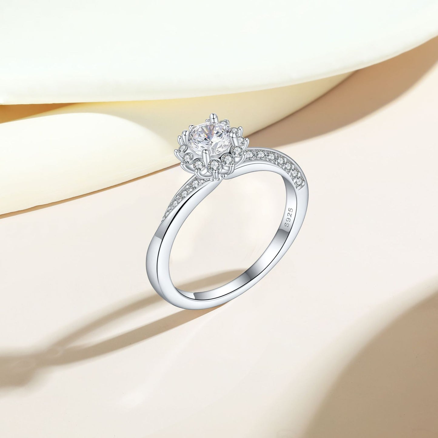 Planderful Sterling Silver Flower Ring 925 With Zircon Accent For Women Elegant Daily Jewelry