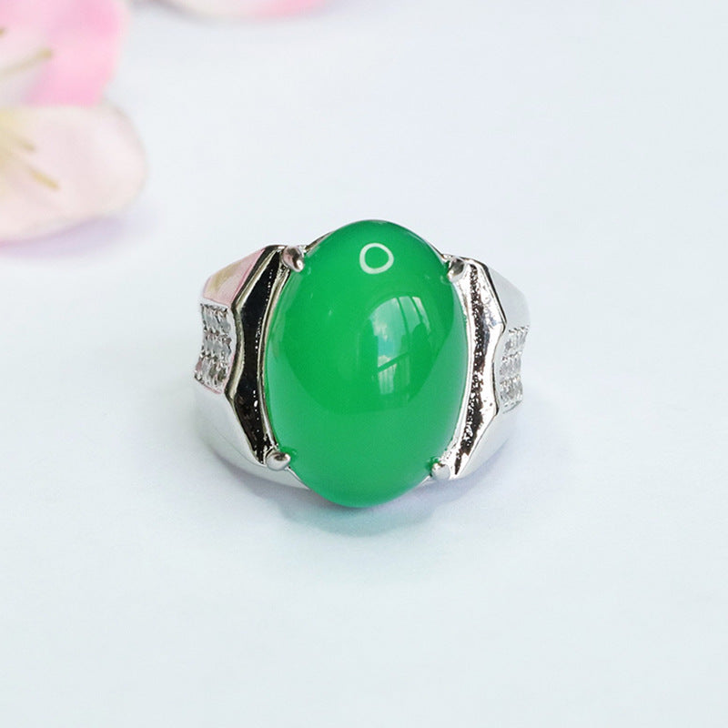 Chalcedony Gemstone Sterling Silver Adjustable Finger Ring