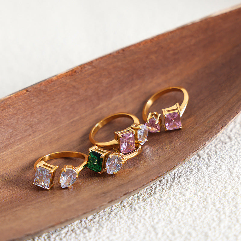 Ins Wind Zircon Gold-Plated Ring - Light Luxury Titanium Steel Design