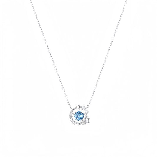Planderful Beating Heart Sterling Silver Necklace With Blue Zircon For Women Luxury Gift