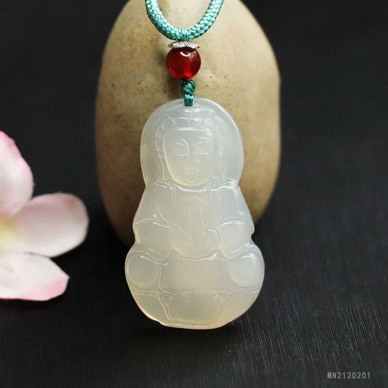 White Chalcedony Guanyin Pendant