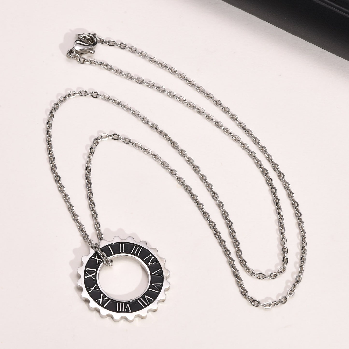 Titanium Steel Pendant Men's Jewelry Roman Numeral Gear Necklace