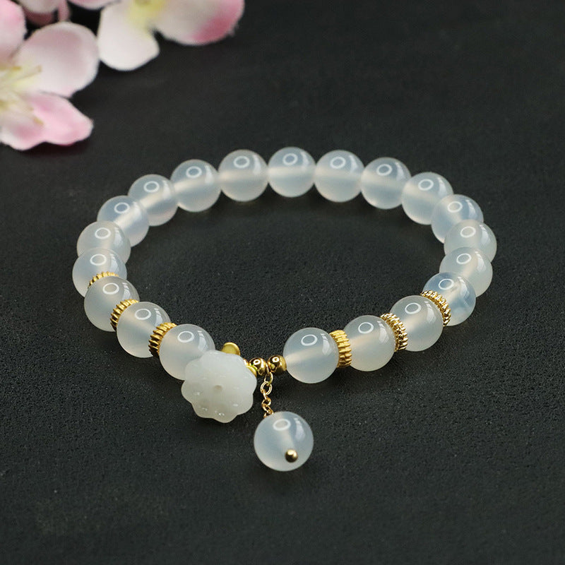 Lotus Slippery Agate and Chalcedony Sterling Silver Bracelet