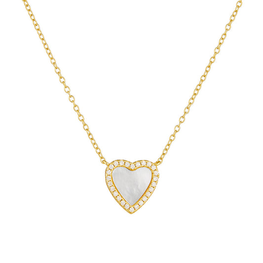 S925 Sterling Silver Love-Shaped Shell Pendant Necklace Inlaid Zircon