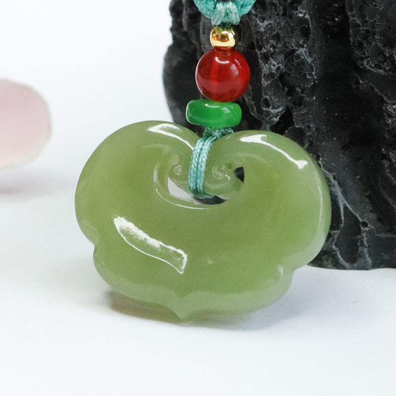 Jade Lake Green Ruyi Pendant Necklace with Sterling Silver Needle