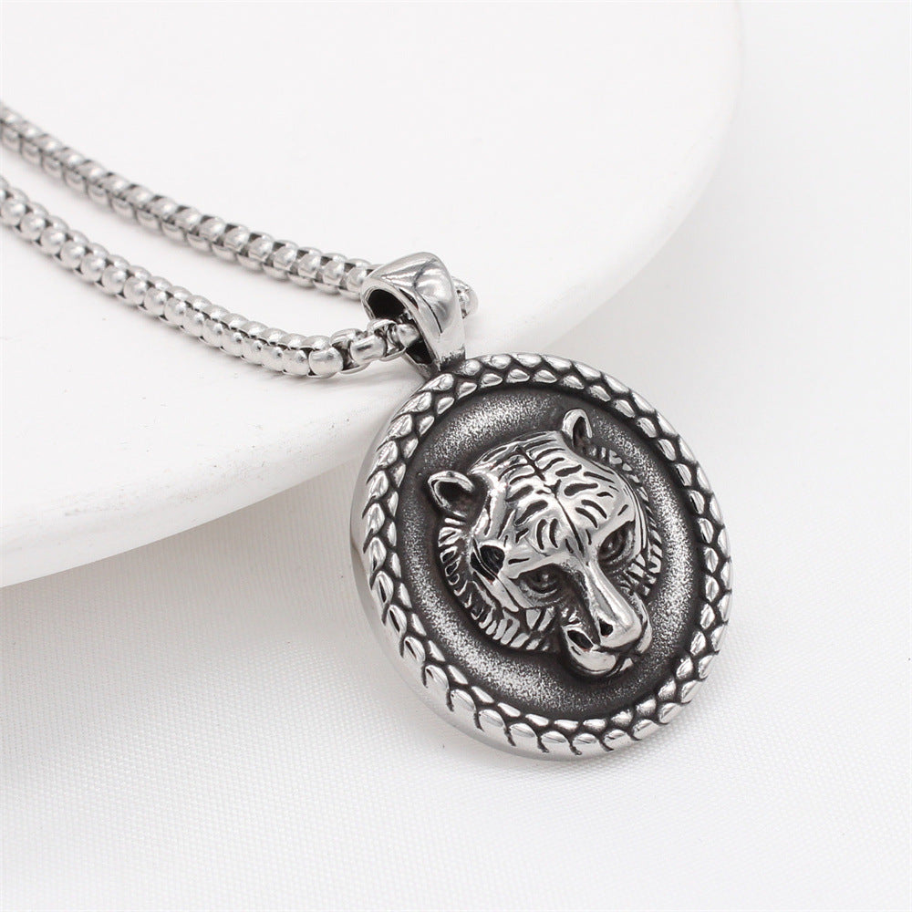 Tiger Head Pendant Necklace Titanium Steel Durable For Men Unisex Hip Hop Style Planderful