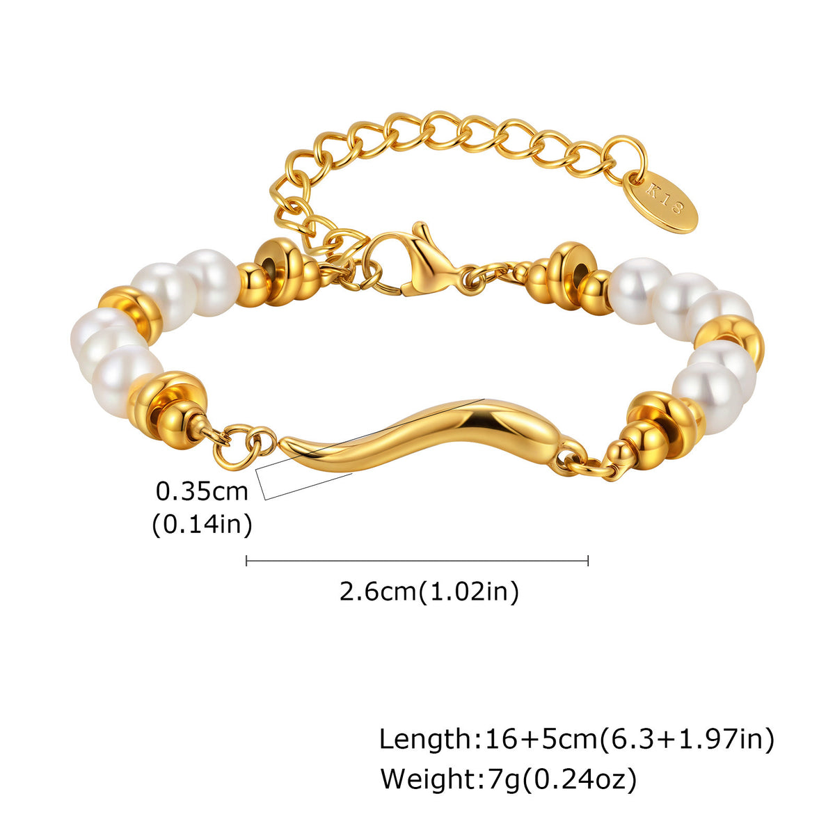 Stainless Steel Gold Imitation Baroque Pearl French Classic Bracelet