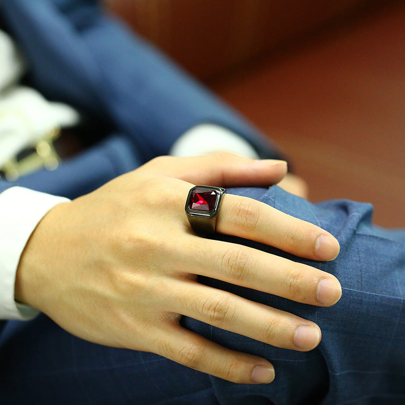 Personalized Trend Ring Inlaid With Red Zircon For Men
