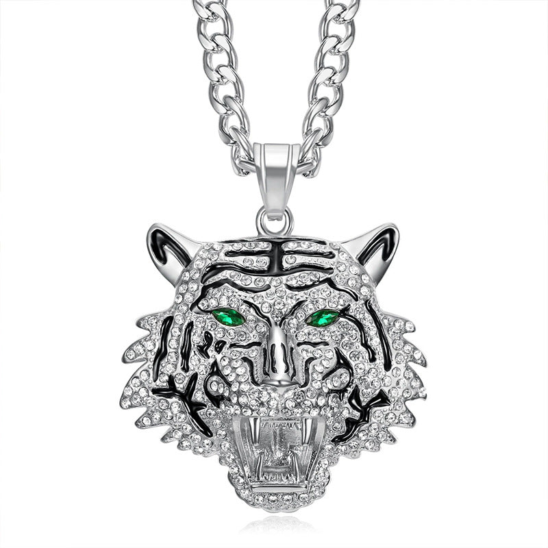 Planderful Hip Hop Jewelry Tiger Head Bottle Opener Necklace For Hip Hop Fans Stainless Steel Gold Plated Zircon