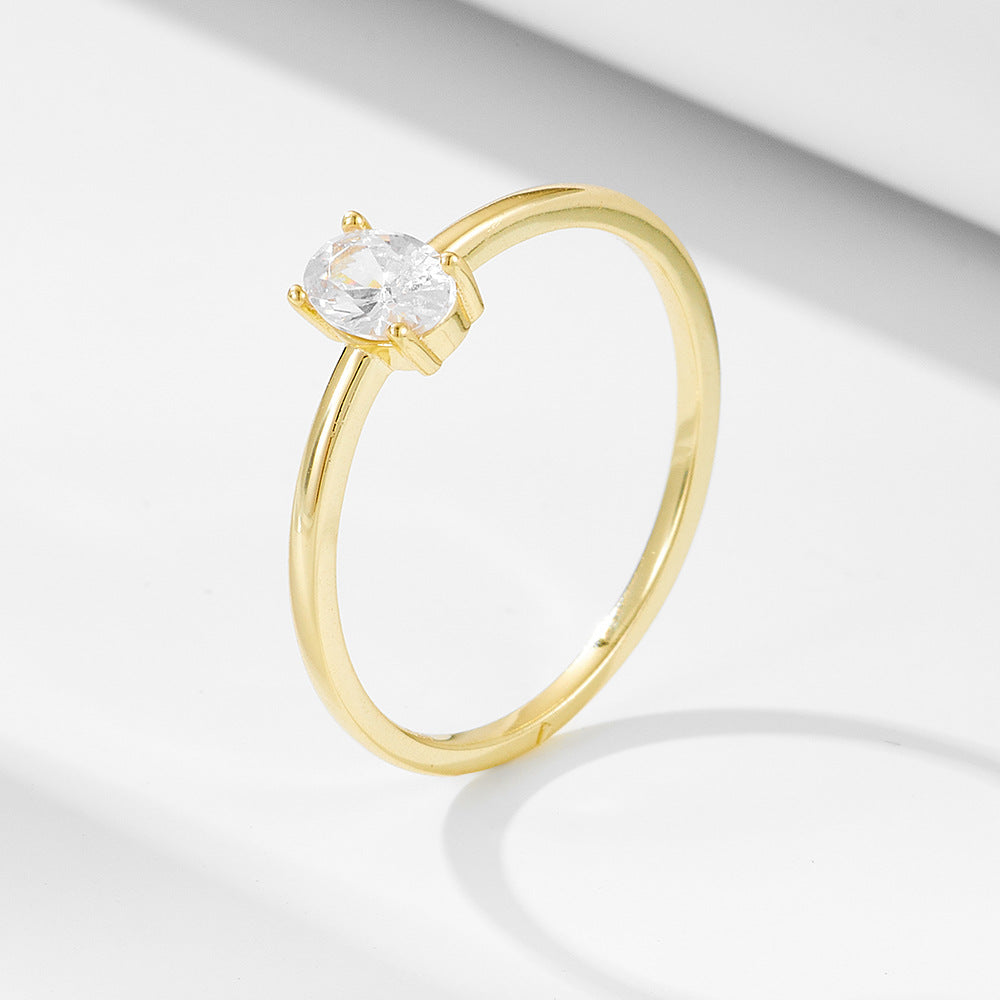 Single Zircon Sterling Silver Ring Geometric Oval Zircon Ring Jewelry