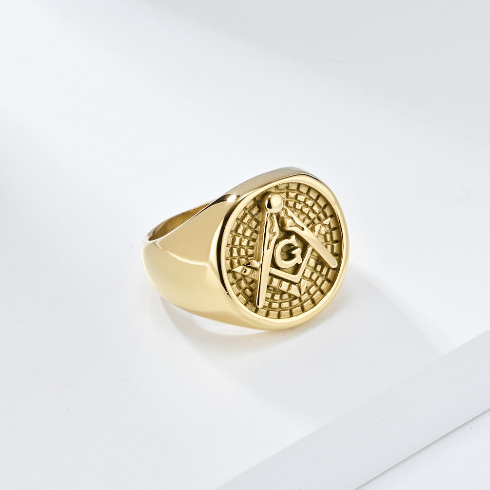 European American Retro Freemasonry Titanium Steel Ring for Men