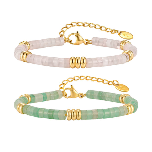 Natural Sea Powder Crystal Stainless Steel Bracelet Unisex