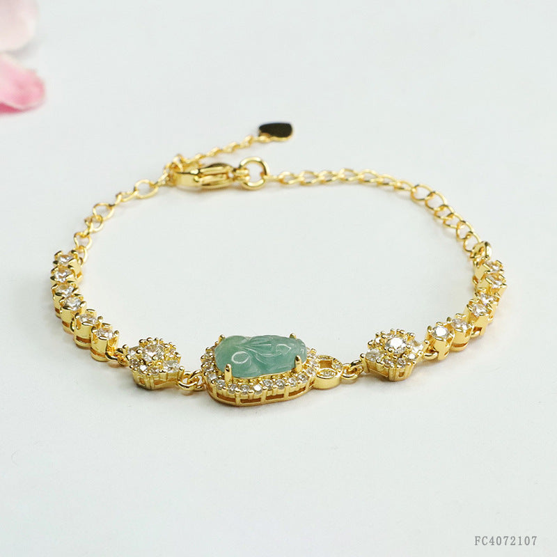 Blue Water Jadeite Pixiu Pavé-Style Bracelet