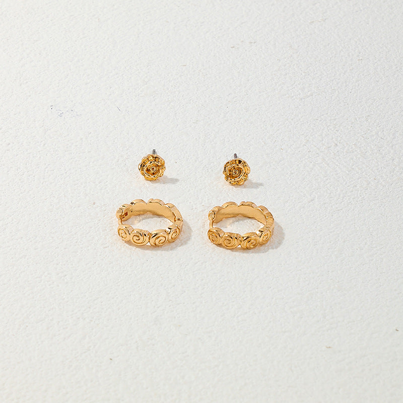 Luxurious Vintage Metal Textured Earrings Set for Women