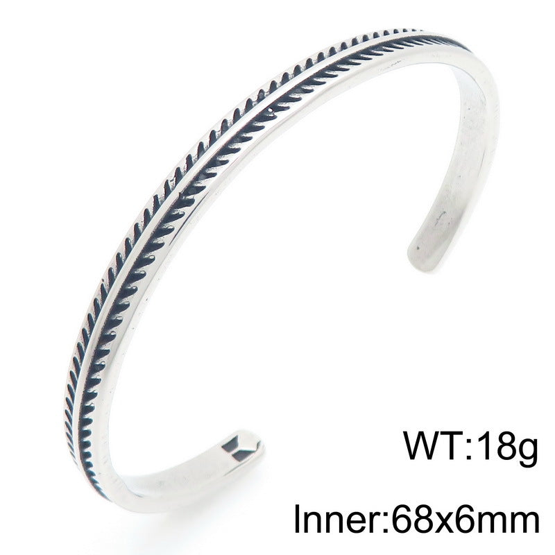 Antique Arrow Open Bracelet – Leaf Pattern Mesh Titanium Steel Men's Bracelet