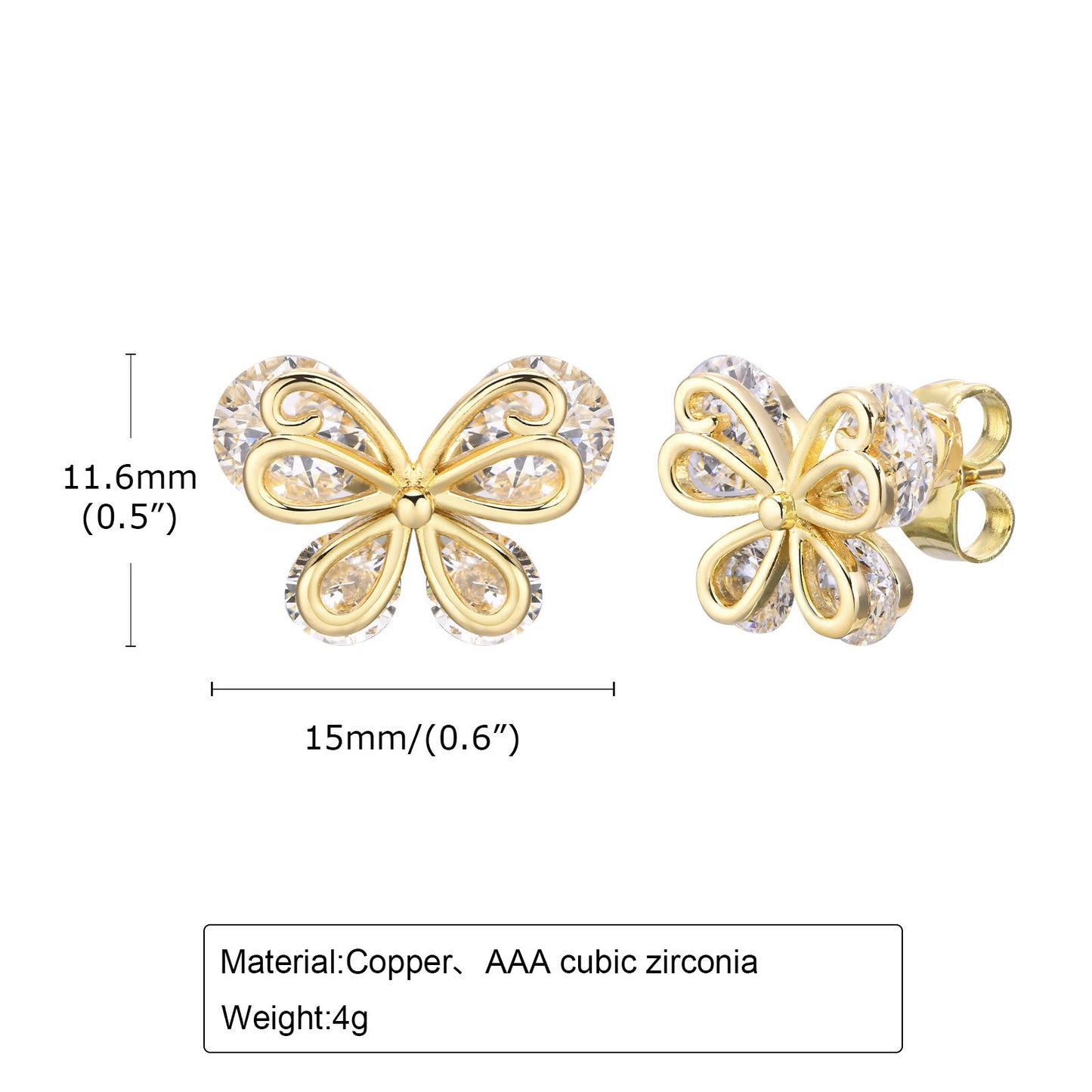 Earrings Butterfly Zircon Stud Earrings Women's Fashion Jewelry