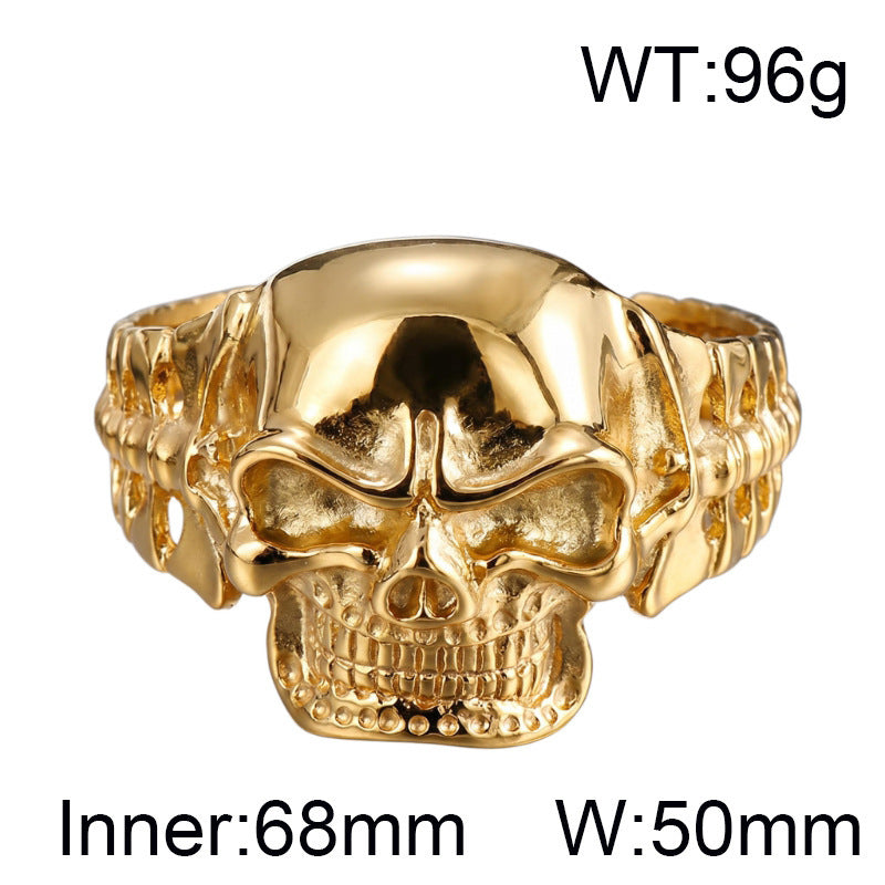 Punk Casting Three-Dimensional Skull Joint Titanium Steel Opening Bracelet Men's Dark