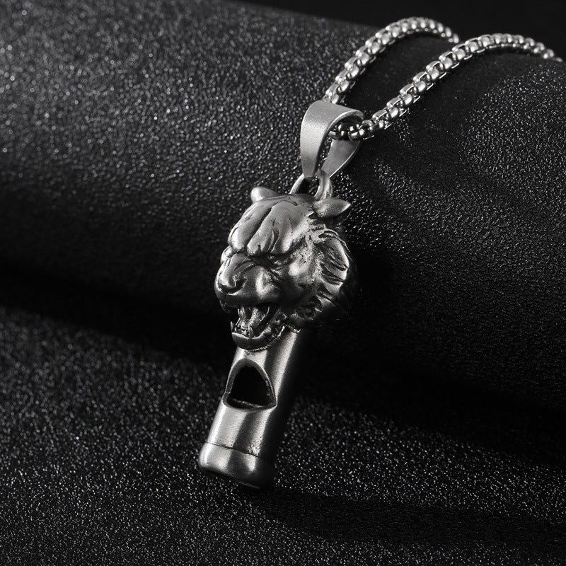 Creative Lion Head Whistle Pendant in Titanium Steel for Men - European and American Trend