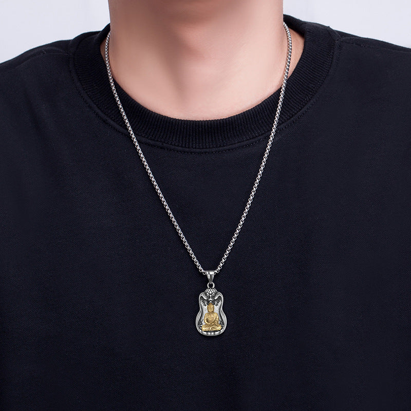 Steel Necklace – Elegant Eight Patron Saints Zodiac Buddha Pendant For Men Everyday Wear Gift