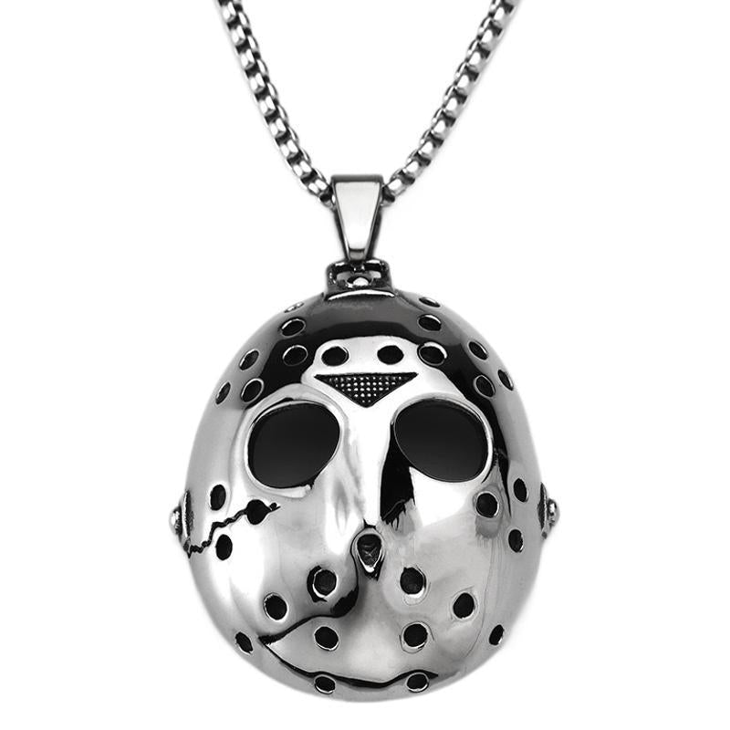Jason Mask Pendant Necklace Stainless Steel Jewelry by Planderful for Halloween Fans and Cosplay Enthusiasts