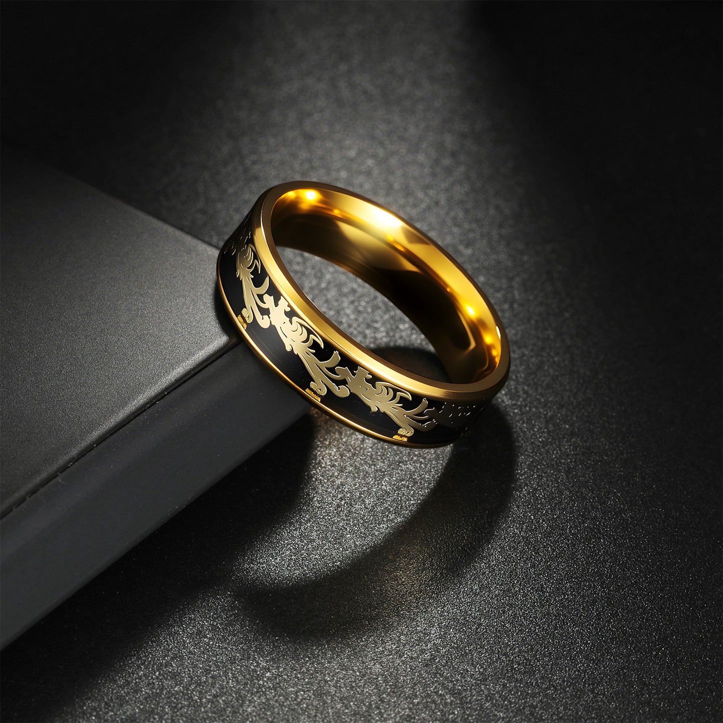 Planderful Everyday Genie Gold Plated Dragon Phoenix Couple Ring Unisex Wedding Band For Couples Size 6 To 12