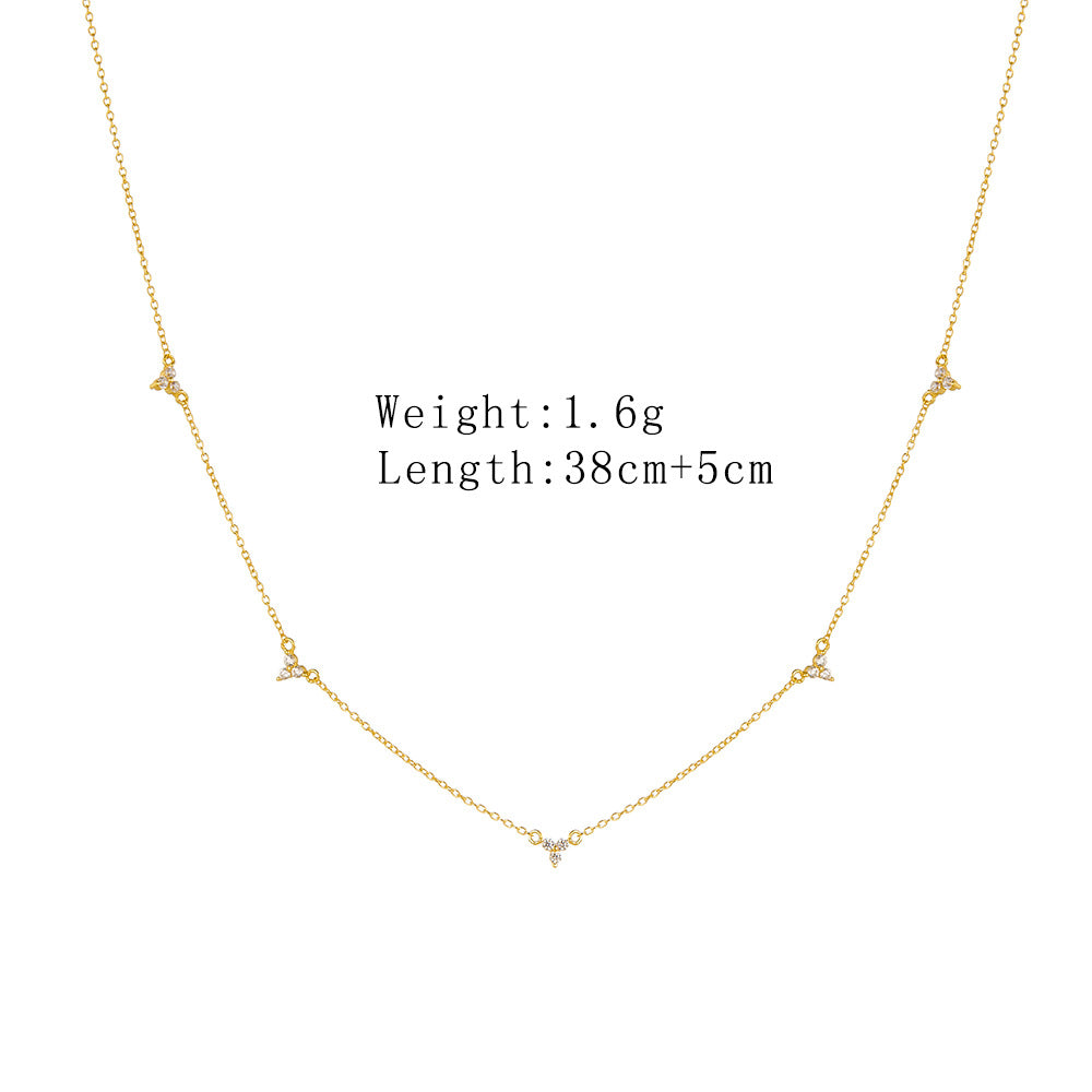 S925 Silver Clover Flower Zircon Necklace Micro-Inlaid With Three Pendant