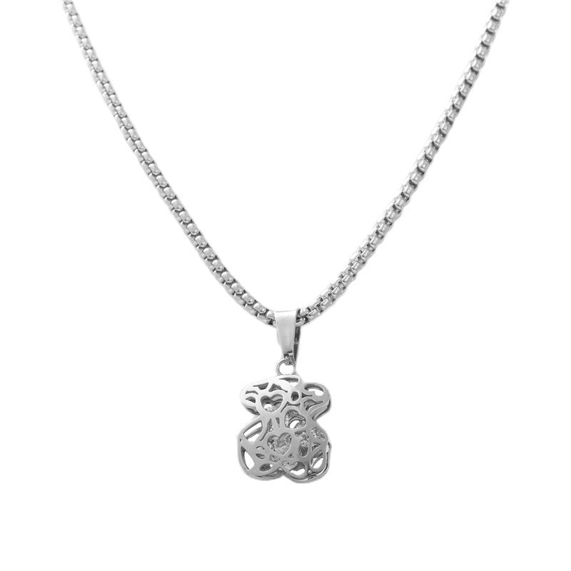 Titanium Steel Bear Pendant Necklace for Men - Personalized Retro Trendy Design