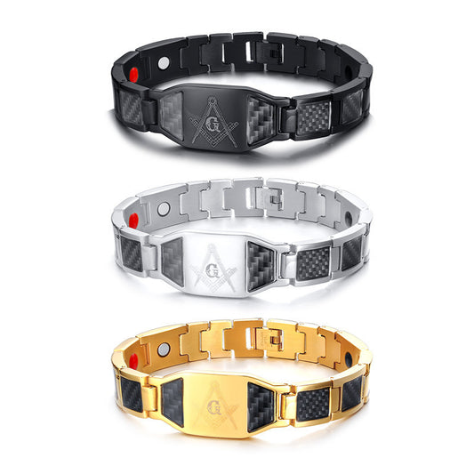 Carbon Fiber Black Stainless Steel Bracelet for Men