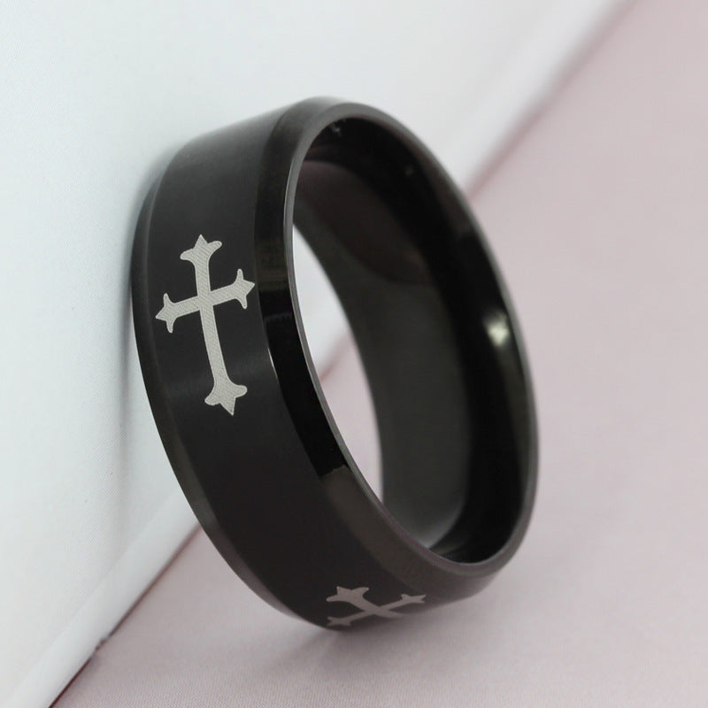 Titanium Steel Ring Religious Cross Fashion Jewelry Trendy Men's Jewelry