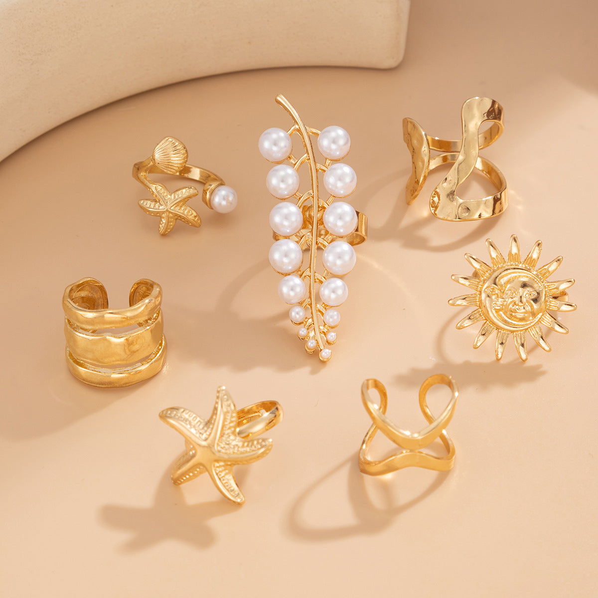 Starfish Ring Set From Planderful Vienna Verve For Women Personalized Leaf Imitation Pearl Jewelry