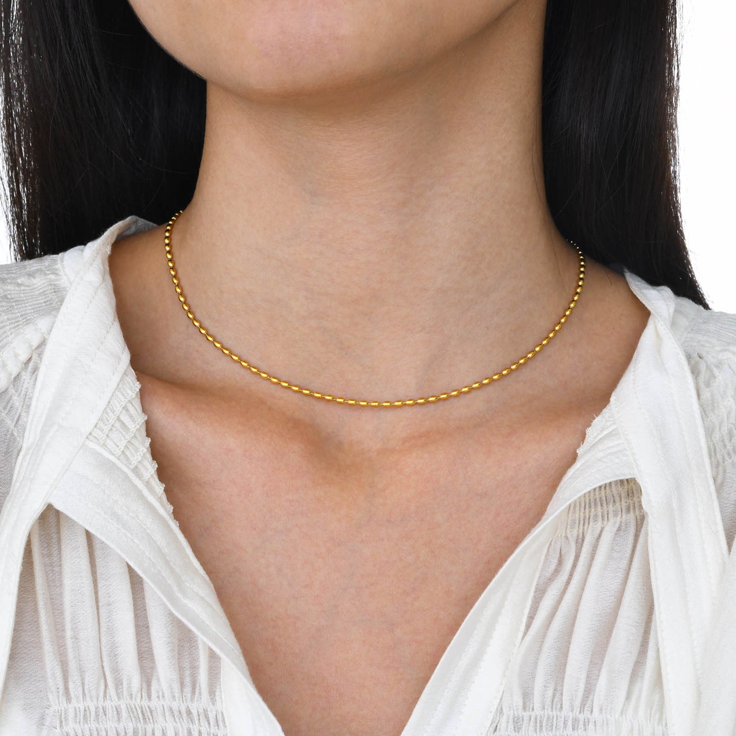 Stainless Steel Bead Necklace Ladies Rugby Gold Accessories