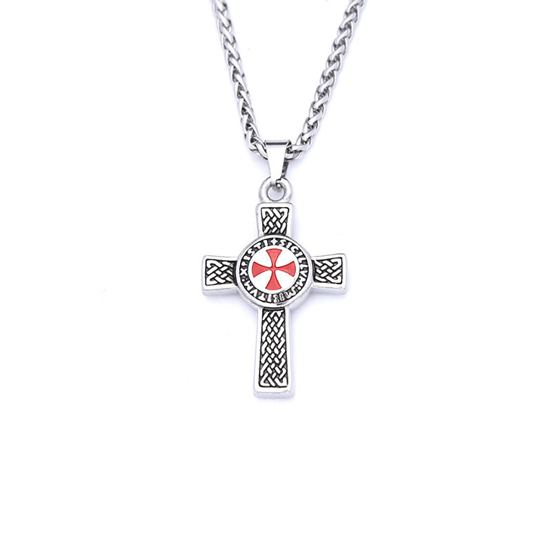 Red Epoxy Double-Sided Cross Pendant Men's Titanium Steel Necklace