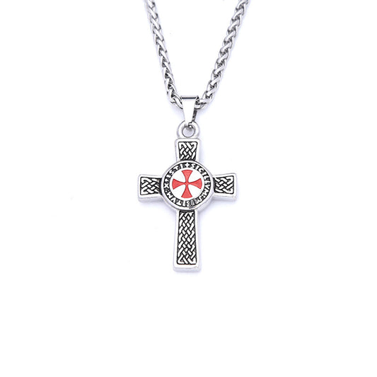 Red Epoxy Double-Sided Cross Pendant Men's Titanium Steel Necklace