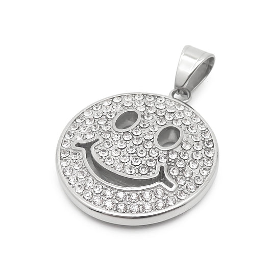 Cross-Border Hiphop Zircon Smiley Face Pendant for Men and Women in Stainless Steel