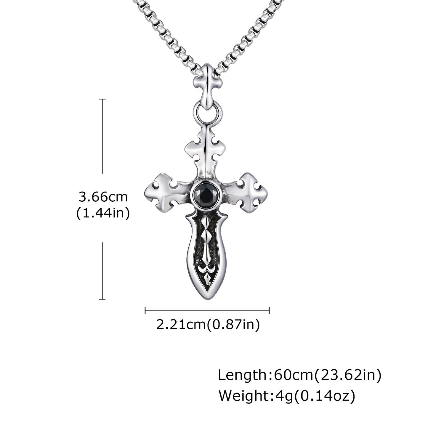 Planderful Retro Zircon Cross Sword Necklace Stainless Men