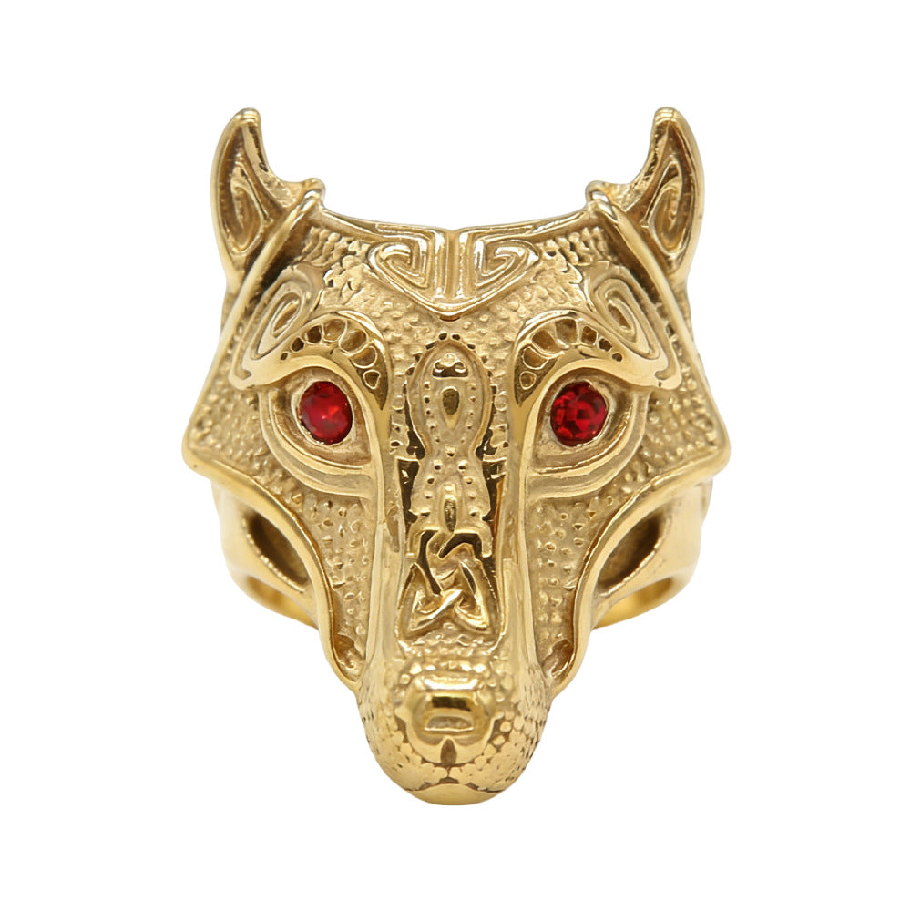 Planderful Viking Direwolf Zircon Eyes Titanium Steel Ring For Men Unisex Protection