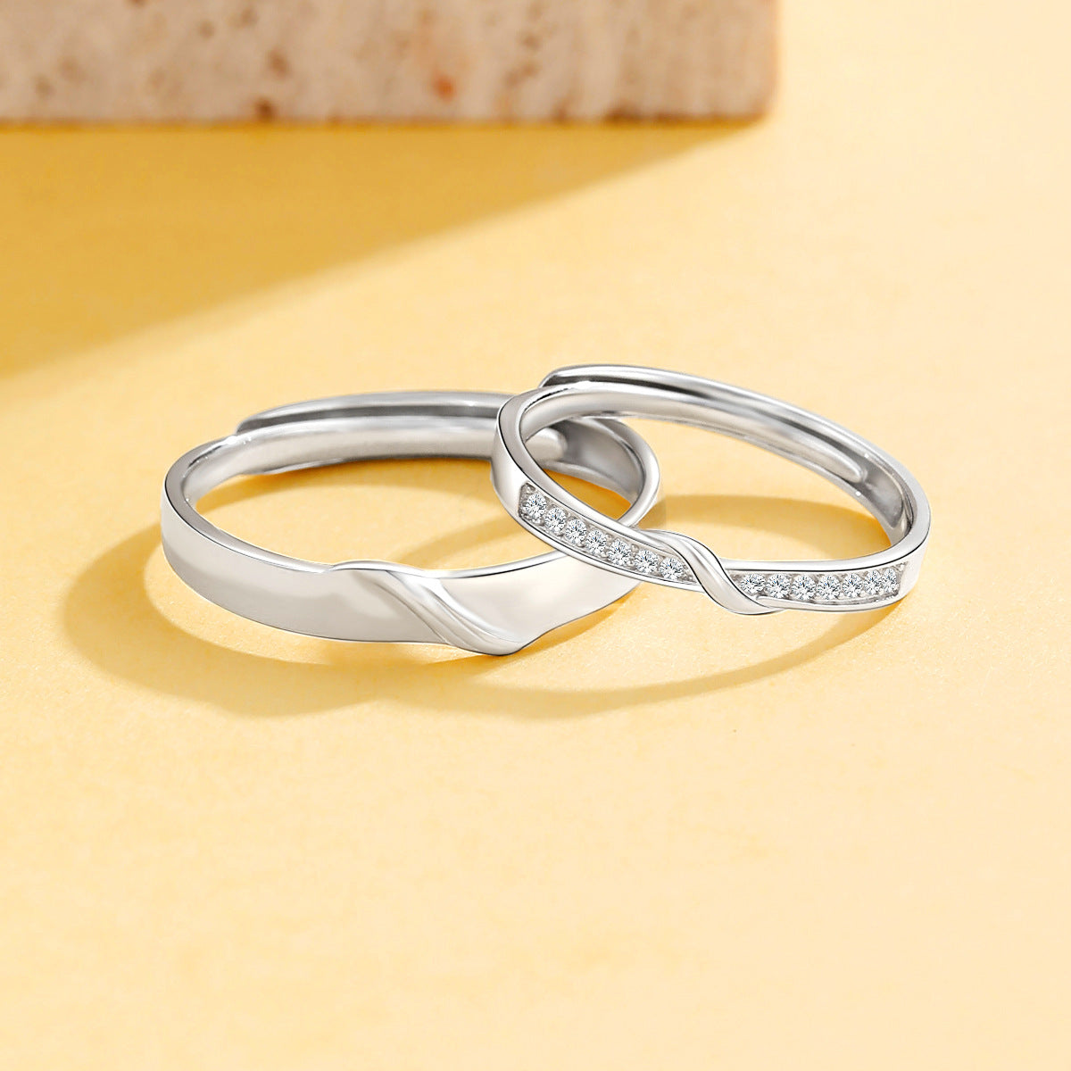 Planderful Jewelry S925 Sterling Silver Couple Ring Adjustable His And Hers Minimalist Luxury