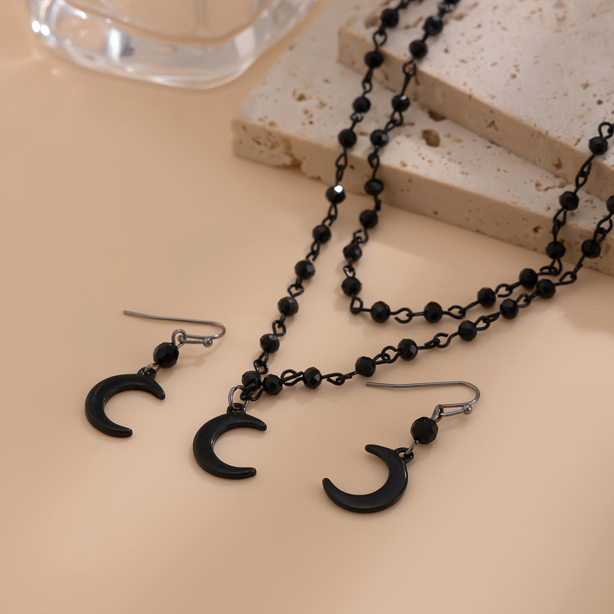 Gothic Crystal Crescent Layered Necklace