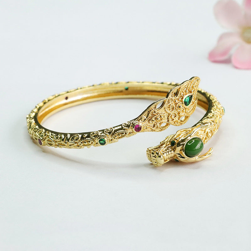 Hetian Jade Dragon Zodiac Sterling Silver Bracelet
