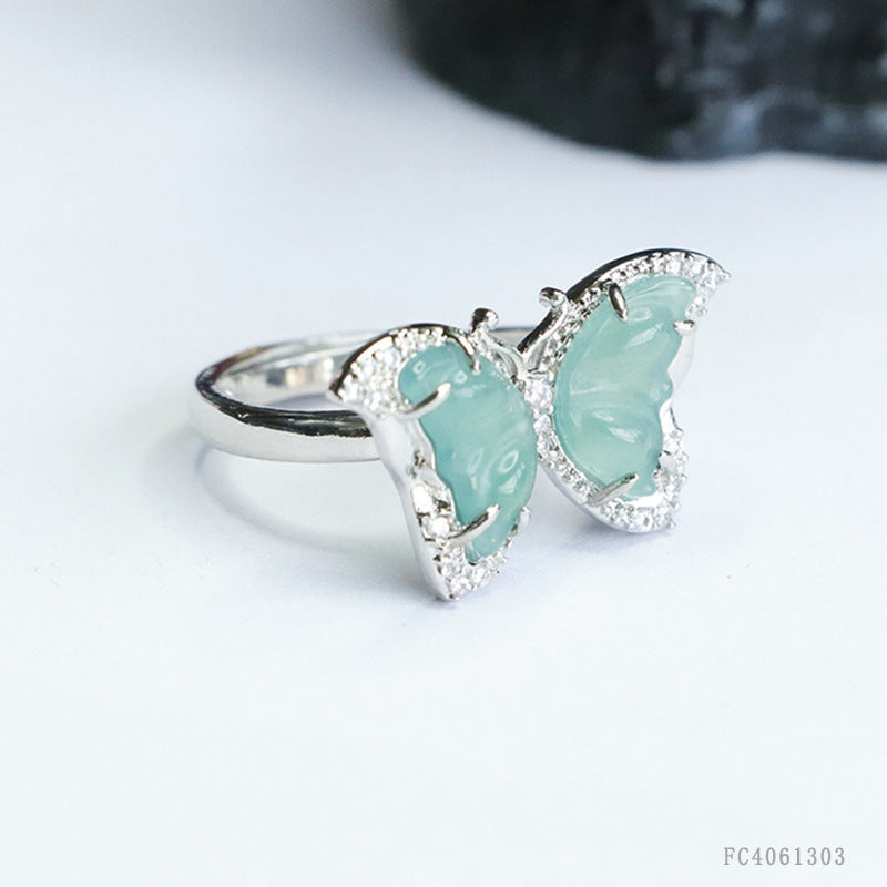 Blue Water Jadeite Butterfly Ring