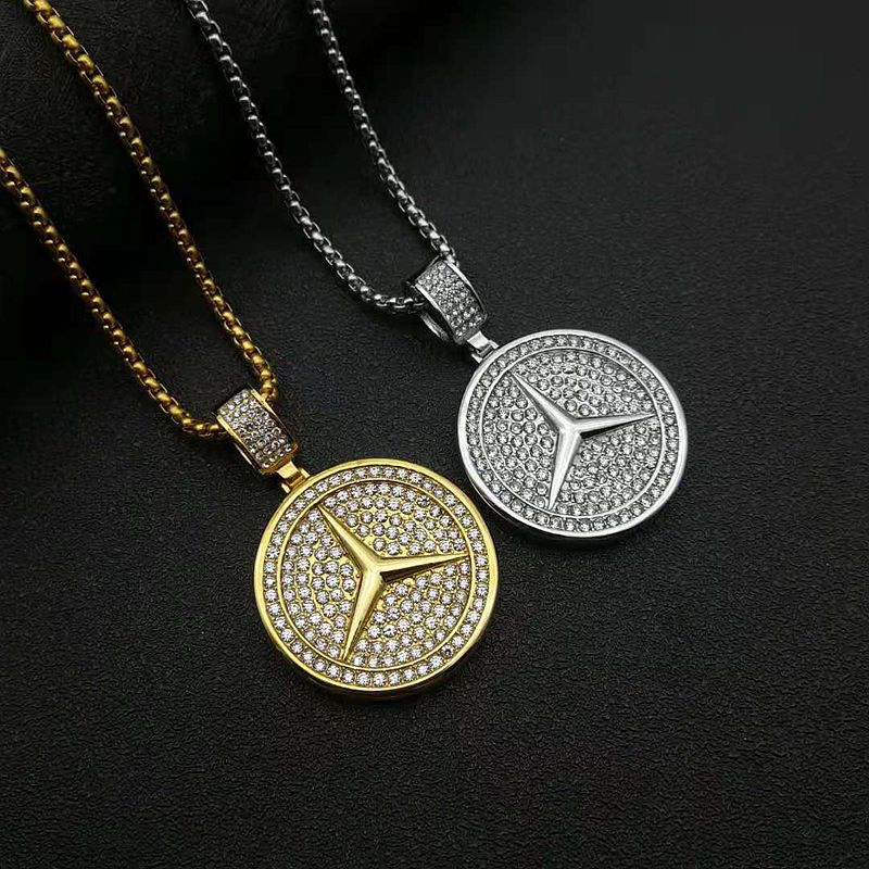 Planderful Everyday Genie Car Logo Pendant Necklace Stainless Steel Gold Plated Zircon For Hip Hop Fans