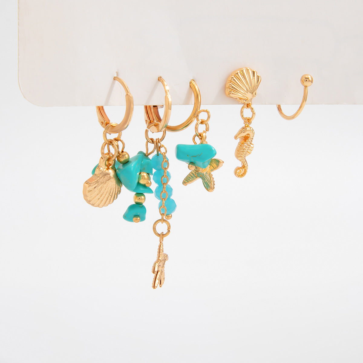 Planderful Vienna Verve Turquoise Pendant Earrings Vintage Ocean Scallop Starfish Fringed Ear Jewelry For Women