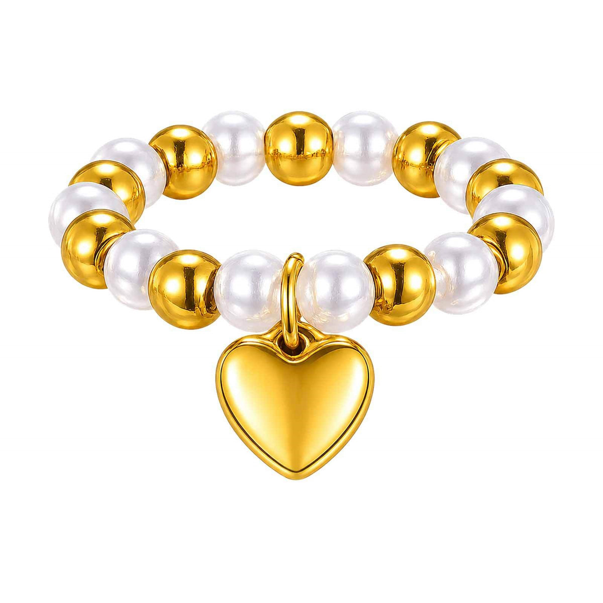 Stainless Steel Daily High-Gloss Heart-Shaped Imitation Pearl Steel Ball Ring Women's
