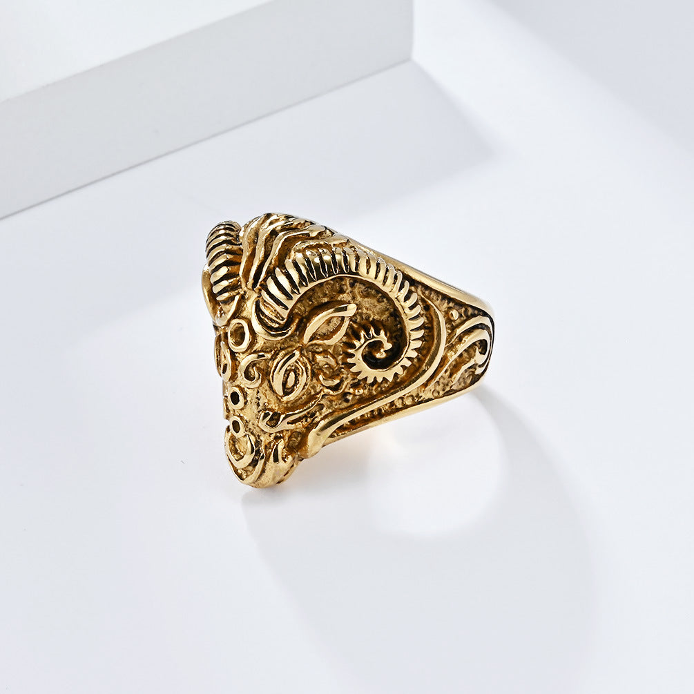 Steel Ring – Statement Sheep Head Ring